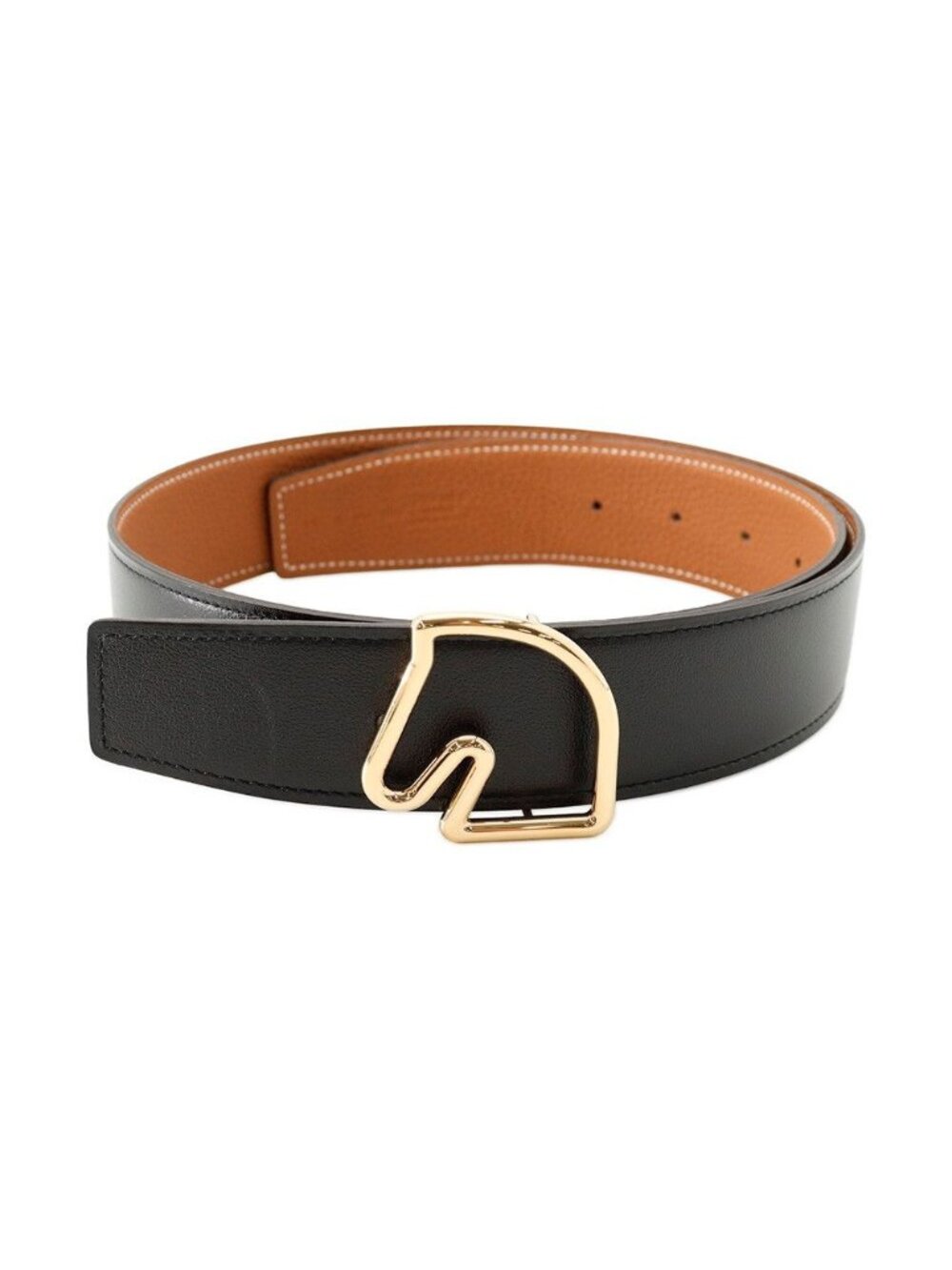 Hermes Belt Tete de Cheval Reversible Black Gold Box Calf Togo 75